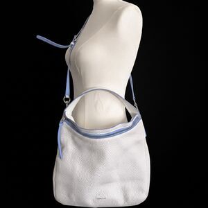 Coach Bleecker EdgePaint Sullivan Hobo Bag 31624 White Pebbled Leather Blue Trim